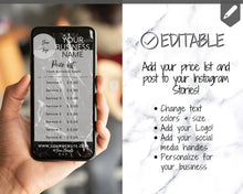 Load image into Gallery viewer, Instagram Template PRICE LIST Instagram Story! Price List Template for your feed, IG Stories, Highlights. Instagram Marketing, Social Media | Black Marble
