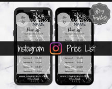 Load image into Gallery viewer, Instagram Template PRICE LIST Instagram Story! Price List Template for your feed, IG Stories, Highlights. Instagram Marketing, Social Media | Black Marble
