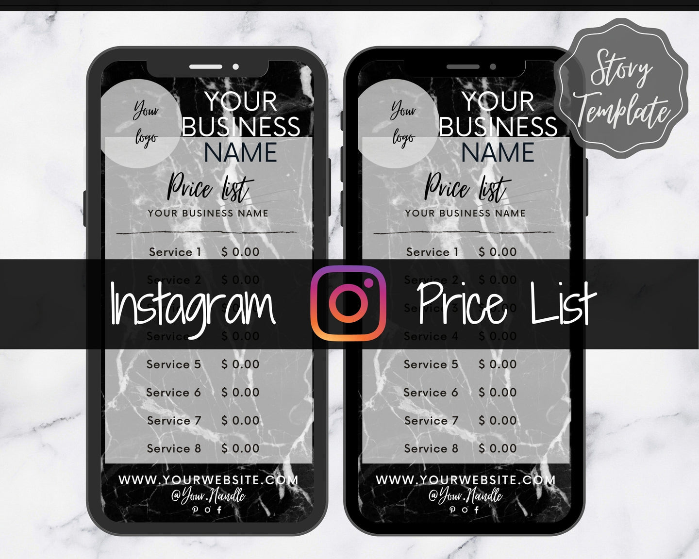 Instagram Template PRICE LIST Instagram Story! Price List Template for your feed, IG Stories, Highlights. Instagram Marketing, Social Media | Black Marble