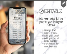 Load image into Gallery viewer, Instagram Template PRICE LIST Instagram Story! Price List Template for your feed, IG Stories, Highlights. Instagram Marketing, Social Media | Blue Marble
