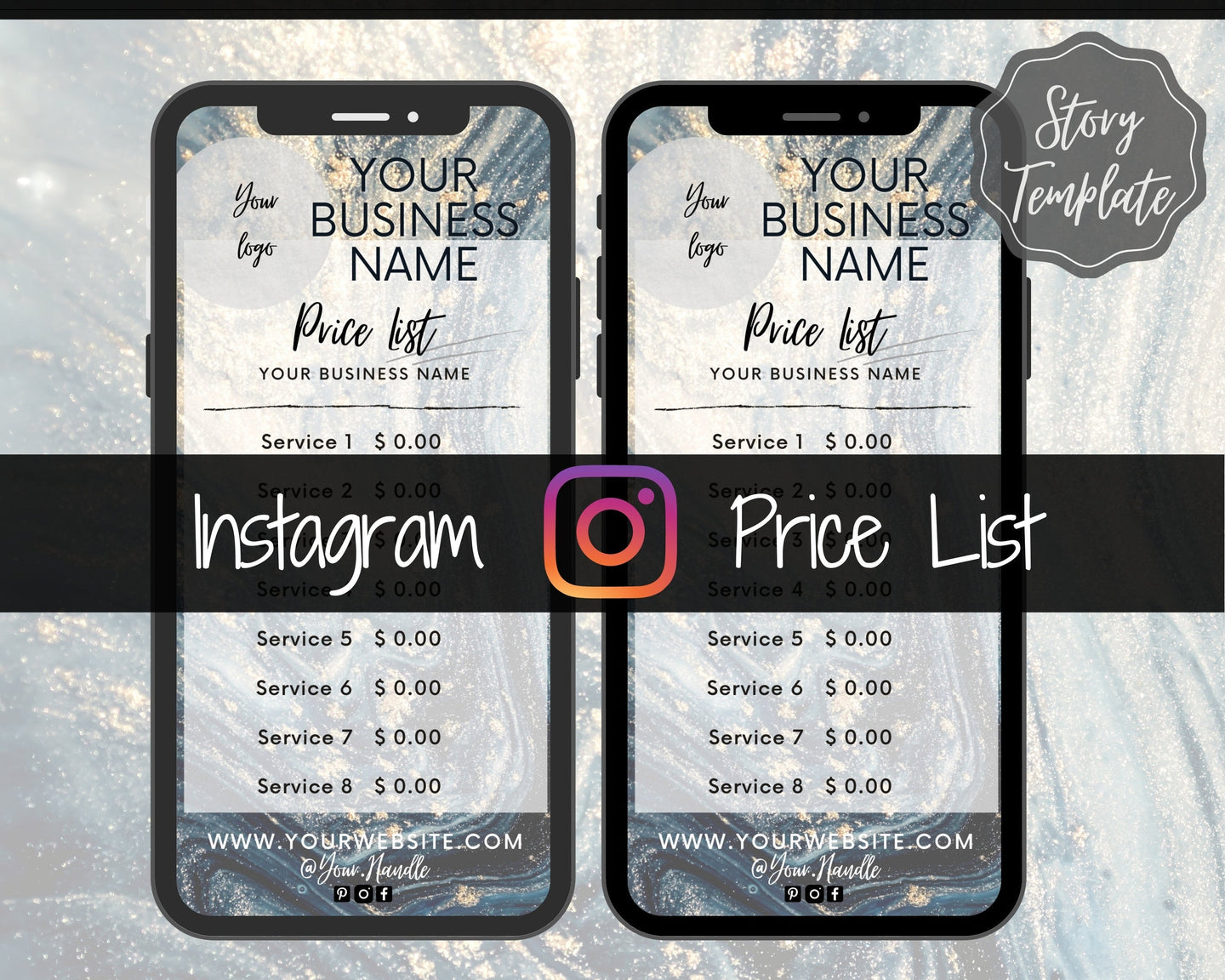 Instagram Template PRICE LIST Instagram Story! Price List Template for your feed, IG Stories, Highlights. Instagram Marketing, Social Media | Blue Marble