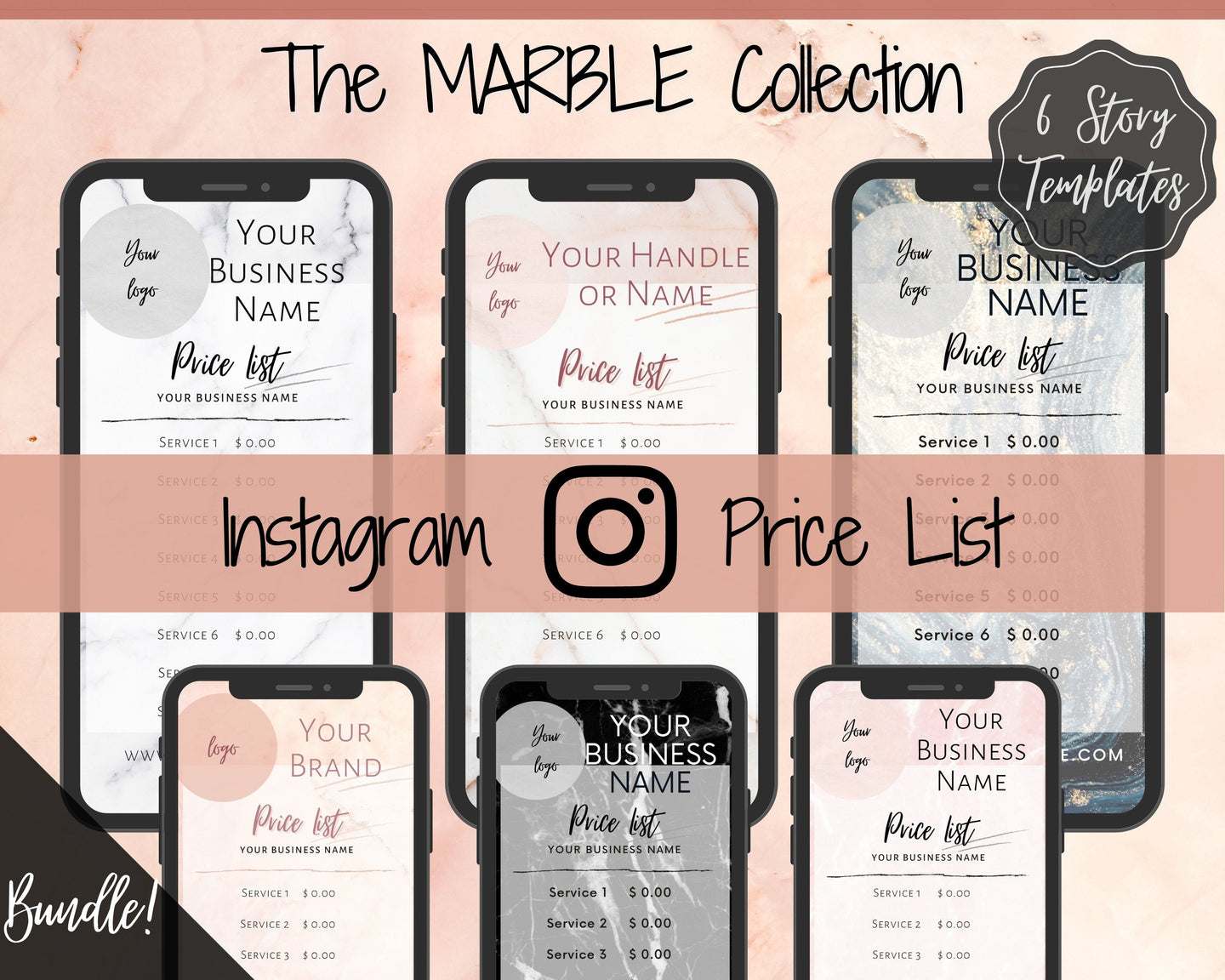 Instagram Template PRICE LIST Instagram Story! Price List Template for your feed, IG Stories, Highlights. Instagram Marketing, Social Media | Marble