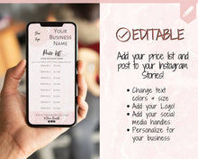 Load image into Gallery viewer, Instagram Template PRICE LIST Instagram Story! Price List Template for your feed, IG Stories, Highlights. Instagram Marketing, Social Media | Pink Marble
