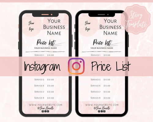 Instagram Template PRICE LIST Instagram Story! Price List Template for your feed, IG Stories, Highlights. Instagram Marketing, Social Media | Pink Marble