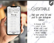 Load image into Gallery viewer, Instagram Template PRICE LIST Instagram Story! Price List Template for your feed, IG Stories, Highlights. Instagram Marketing, Social Media | White Marble
