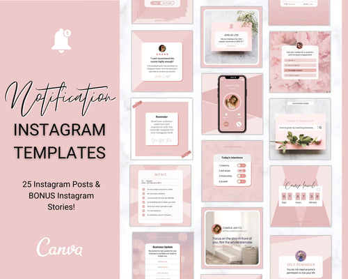 Instagram Theme - NOTIFICATION post Templates! Social Media Engagement Booster, Reminders Feed, Instagram Frame Quote, Canva Theme, Coaching | Pink