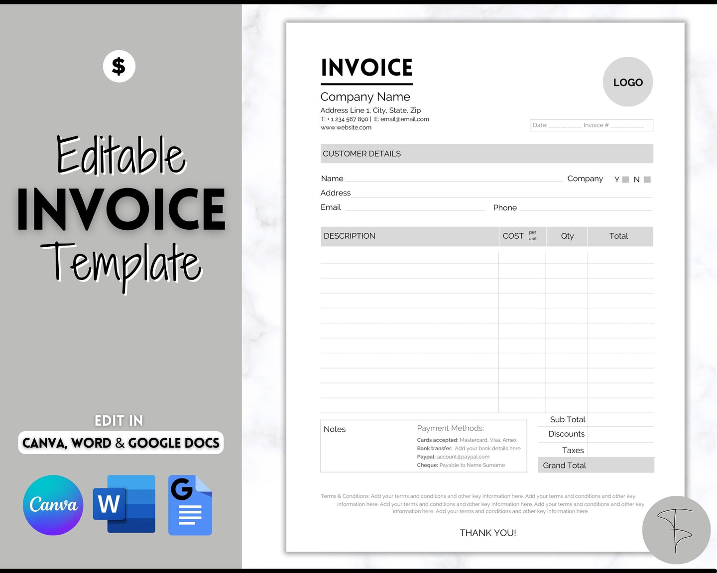 Invoice Template, EDITABLE Receipt Form, Small Business, Receipt Order, Job Estimate Form, Word, Canva, Google Docs, Quote, Proposal