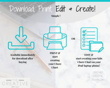 Load image into Gallery viewer, Kids Routine Chart. Editable Behaviour chart with Chore Chart for Kids included. Children&#39;s Reward Chart &amp; Checklist. Printable chart. Boys
