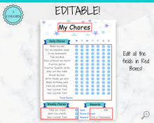 Load image into Gallery viewer, Kids Routine Chart. Editable Behaviour chart with Chore Chart for Kids included. Children&#39;s Reward Chart &amp; Checklist. Printable chart. Boys
