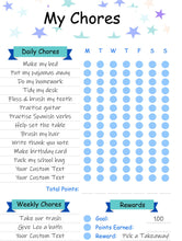 Load image into Gallery viewer, Kids Routine Chart. Editable Behaviour chart with Chore Chart for Kids included. Children&#39;s Reward Chart &amp; Checklist. Printable chart. Boys
