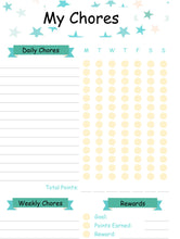 Load image into Gallery viewer, Kids Routine Chart. Editable Behaviour chart with Chore Chart for Kids included. Children&#39;s Reward Chart &amp; Checklist. Printable chart. Boys
