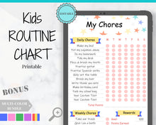 Load image into Gallery viewer, Kids Routine Chart. Editable Behaviour chart with Chore Chart for Kids included. Children&#39;s Reward Chart &amp; Checklist. Printable chart. Boys
