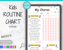 Load image into Gallery viewer, Kids Routine Chart. Editable Behaviour chart with Chore Chart for Kids included. Children&#39;s Reward Chart &amp; Checklist. Printable chart. Boys
