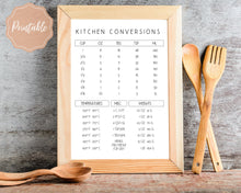 Load image into Gallery viewer, Kitchen Conversion Chart, Printable Kitchen Measurements Cheat Sheet! Cooking Substitutions, Temperature Food guide, Kitchen Décor, Weights | Minimalist
