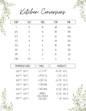 Load image into Gallery viewer, Kitchen Conversion Chart, Printable Kitchen Measurements Cheat Sheet! Green Plants. Cooking Substitutions, Temperature Food guide Wall Décor | Green
