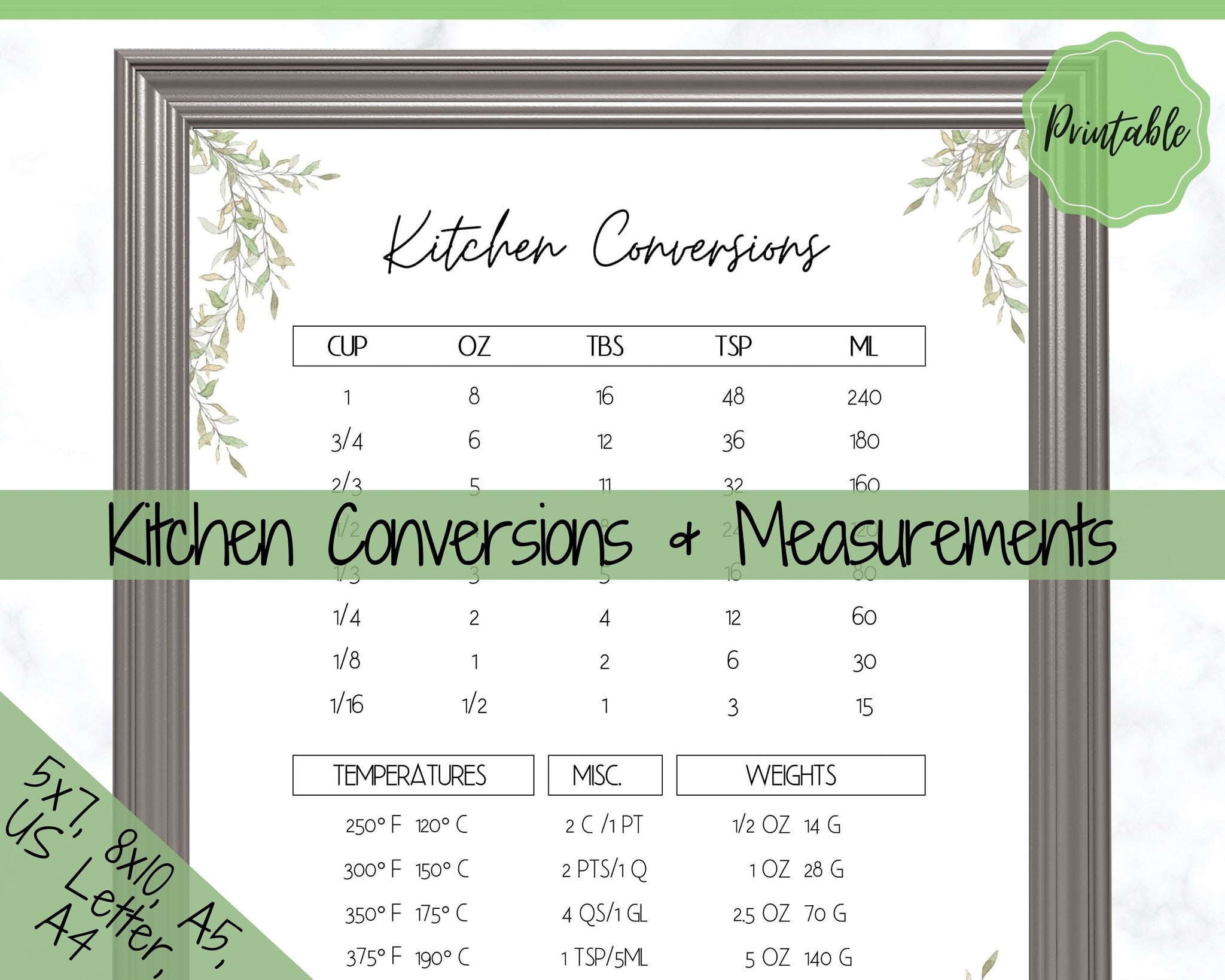Kitchen Items Cooking Measurement Conversion Chart Printable Kitchen ...