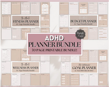 Load image into Gallery viewer, Ultimate ADHD Planner Bundle | Printable ADHD Neurodivergent Daily Life Planner, Fitness, Goal, Finances &amp; Budget, Self Care Planner | Pastel Rainbow
