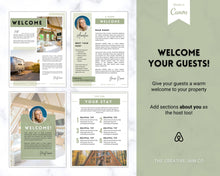 Load image into Gallery viewer, Lake House Welcome Book Template, Editable Canva Airbnb Welcome Guide, Air bnb House manual eBook, Host signs, Signage, VRBO Vacation Rental | Green
