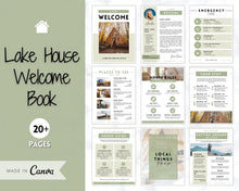 Load image into Gallery viewer, Lake House Welcome Book Template, Editable Canva Airbnb Welcome Guide, Air bnb House manual eBook, Host signs, Signage, VRBO Vacation Rental | Green
