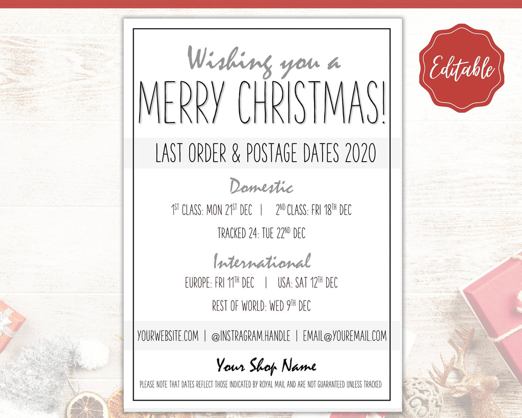 Last Posting Dates Christmas Packaging Care Cards