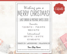 Load image into Gallery viewer, Last Posting Dates Christmas Packaging Care Card. Order in time! Domestic Shipping, International, Package, Last Orders, Xmas Gift, Holidays
