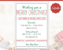Load image into Gallery viewer, Last Posting Dates Christmas Packaging Care Card. Order in time! Domestic Shipping, International, Package, Last Orders, Xmas Gift, Holidays
