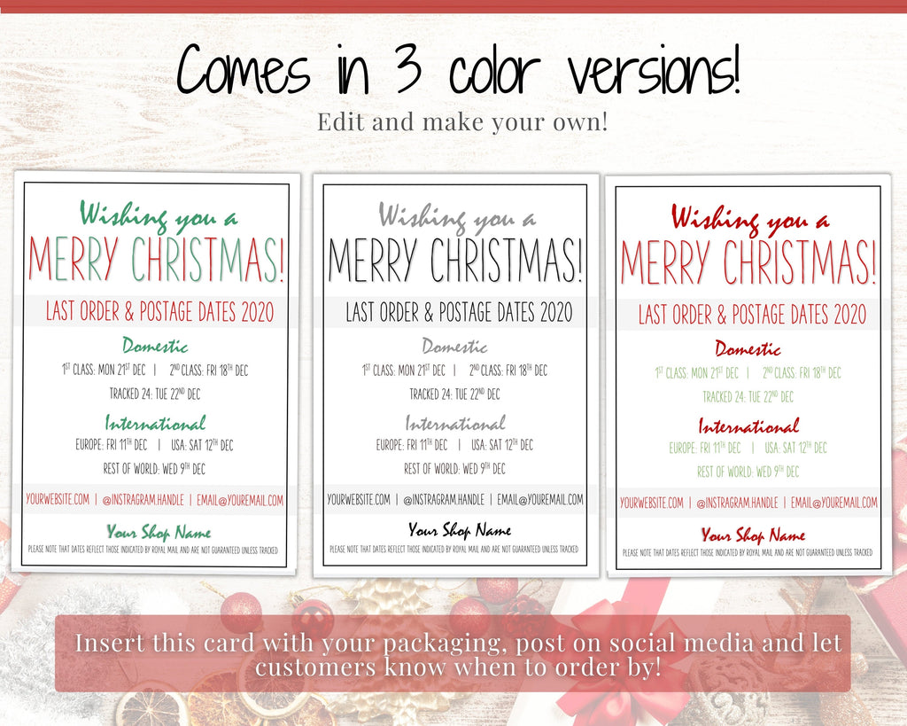 Last Posting Dates Christmas Packaging Care Cards
