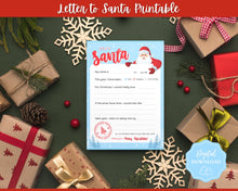 Load image into Gallery viewer, Letter to Santa Claus, BLUE Kids Christmas Wish List Printable, Father Christmas Letter, Dear Santa Letter, Holidays, North Pole Mail, Nice List
