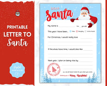 Load image into Gallery viewer, Letter to Santa Claus, BLUE Kids Christmas Wish List Printable, Father Christmas Letter, Dear Santa Letter, Holidays, North Pole Mail, Nice List
