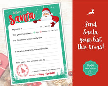 Load image into Gallery viewer, Letter to Santa Claus, GREEN Kids Christmas Wish List Printable, Father Christmas Letter, Dear Santa Letter, Holidays, North Pole Mail, Nice List
