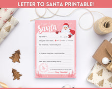 Load image into Gallery viewer, Letter to Santa Claus, PINK Kids Christmas Wish List Printable, Father Christmas Letter, Dear Santa Letter, Holidays, North Pole Mail, Nice List
