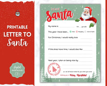 Load image into Gallery viewer, Letter to Santa Claus, SAGE Kids Christmas Wish List Printable, Father Christmas Letter, Dear Santa Letter, Holidays, North Pole Mail, Nice List
