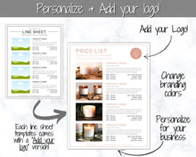 Load image into Gallery viewer, Line Sheet Template, Wholesale Catalog, Editable Wholesale Template, Product Sales Sheet, Price List Template, Canva Linesheet Catalogue | Mono Style 1
