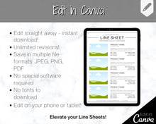 Load image into Gallery viewer, Line Sheet Template, Wholesale Catalog, Editable Wholesale Template, Product Sales Sheet, Price List Template, Canva Linesheet Catalogue | Mono Style 1
