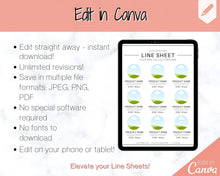 Load image into Gallery viewer, Line Sheet for Wholesale. Editable Template Catalog, Price List Template, Wholesale Template, Product Sales Sheet, Canva Linesheet Catalogue | Mono Style 2
