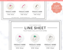 Load image into Gallery viewer, Line Sheet for Wholesale. Editable Template Catalog, Price List Template, Wholesale Template, Product Sales Sheet, Canva Linesheet Catalogue | Mono Style 2
