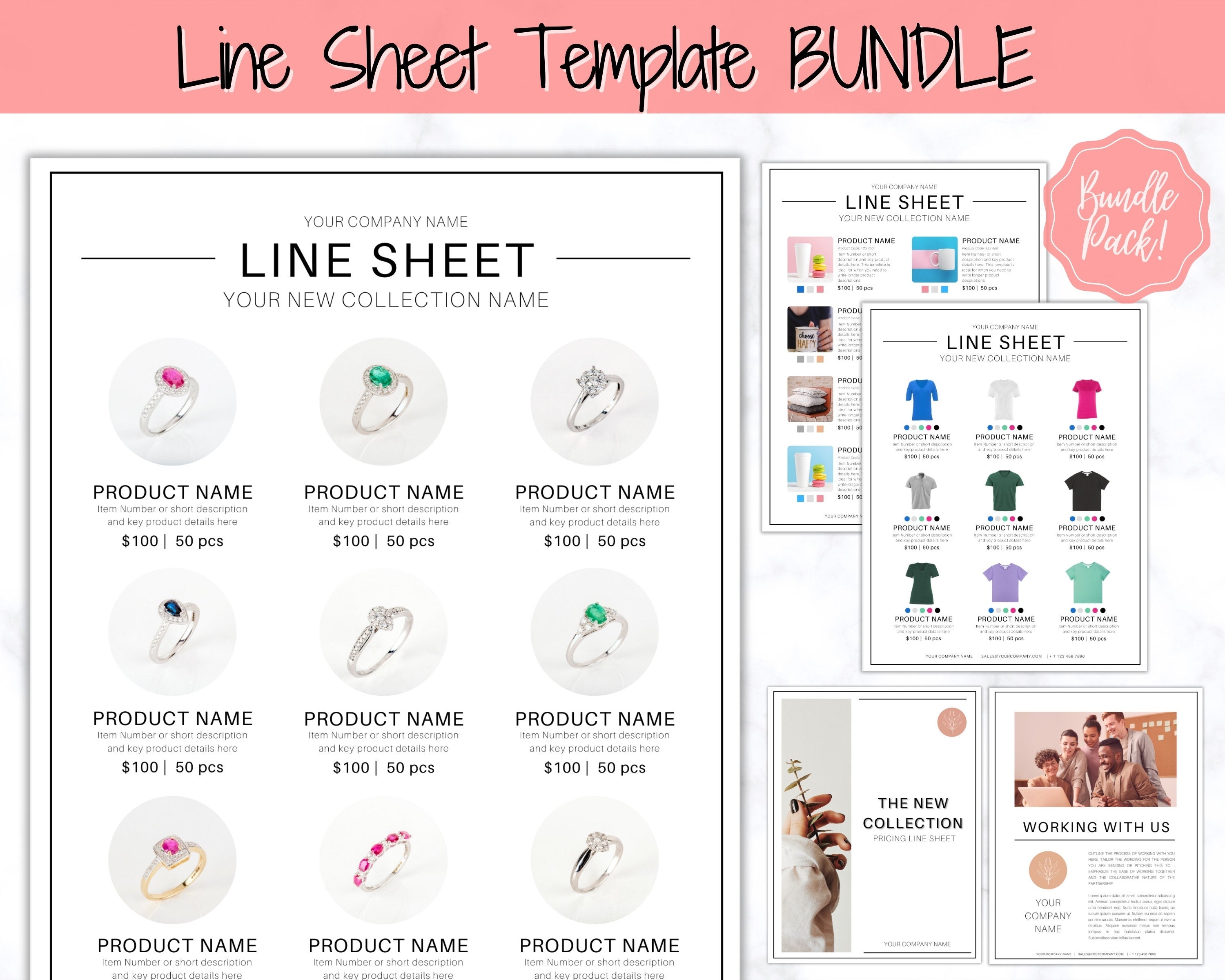 Editable Line Sheet Template Bundle Pricing & Services Guide Mono