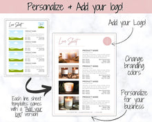 Load image into Gallery viewer, Line Sheet for Wholesale. Price List Template, Editable Candle Template Catalog, Seller shop, Product Sales Sheet, Canva Linesheet Catalogue | Pink Style 2
