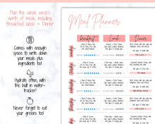Load image into Gallery viewer, MEAL PLANNER Printable, Weekly Food Diary, Meal Tracker, Food Journal, Menu Plan &amp; Prep, Grocery List! Diet, Fitness, Health | Pink Colorful
