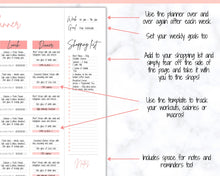 Load image into Gallery viewer, MEAL PLANNER Printable, Weekly Food Diary, Meal Tracker, Food Journal, Menu Plan &amp; Prep, Grocery List! Diet, Fitness, Health | Pink Colorful
