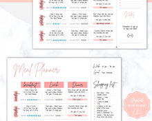 Load image into Gallery viewer, MEAL PLANNER Printable, Weekly Food Diary, Meal Tracker, Food Journal, Menu Plan &amp; Prep, Grocery List! Diet, Fitness, Health | Pink Colorful
