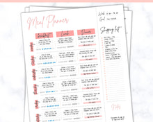 Load image into Gallery viewer, MEAL PLANNER Printable, Weekly Food Diary, Meal Tracker, Food Journal, Menu Plan &amp; Prep, Grocery List! Diet, Fitness, Health | Pink Colorful
