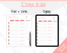 Load image into Gallery viewer, MEAL PLANNER Printable, Weekly Food Diary, Meal Tracker, Food Journal, Menu Plan &amp; Prep, Grocery List! Diet, Fitness, Health | Pink Colorful
