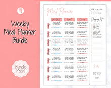 Load image into Gallery viewer, MEAL PLANNER Printable, Weekly Food Diary, Meal Tracker, Food Journal, Menu Plan &amp; Prep, Grocery List! Diet, Fitness, Health | Pink Colorful
