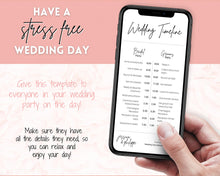 Load image into Gallery viewer, MOBILE Wedding Day Timeline Template, EDITABLE order of events, Wedding Timeline, Wedding Schedule, Wedding Day Timeline, wedding itinerary program | Mono Brit
