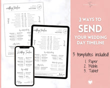 Load image into Gallery viewer, MOBILE Wedding Day Timeline Template, EDITABLE order of events, Wedding Timeline, Wedding Schedule, Wedding Day Timeline, wedding itinerary program | Mono Brit
