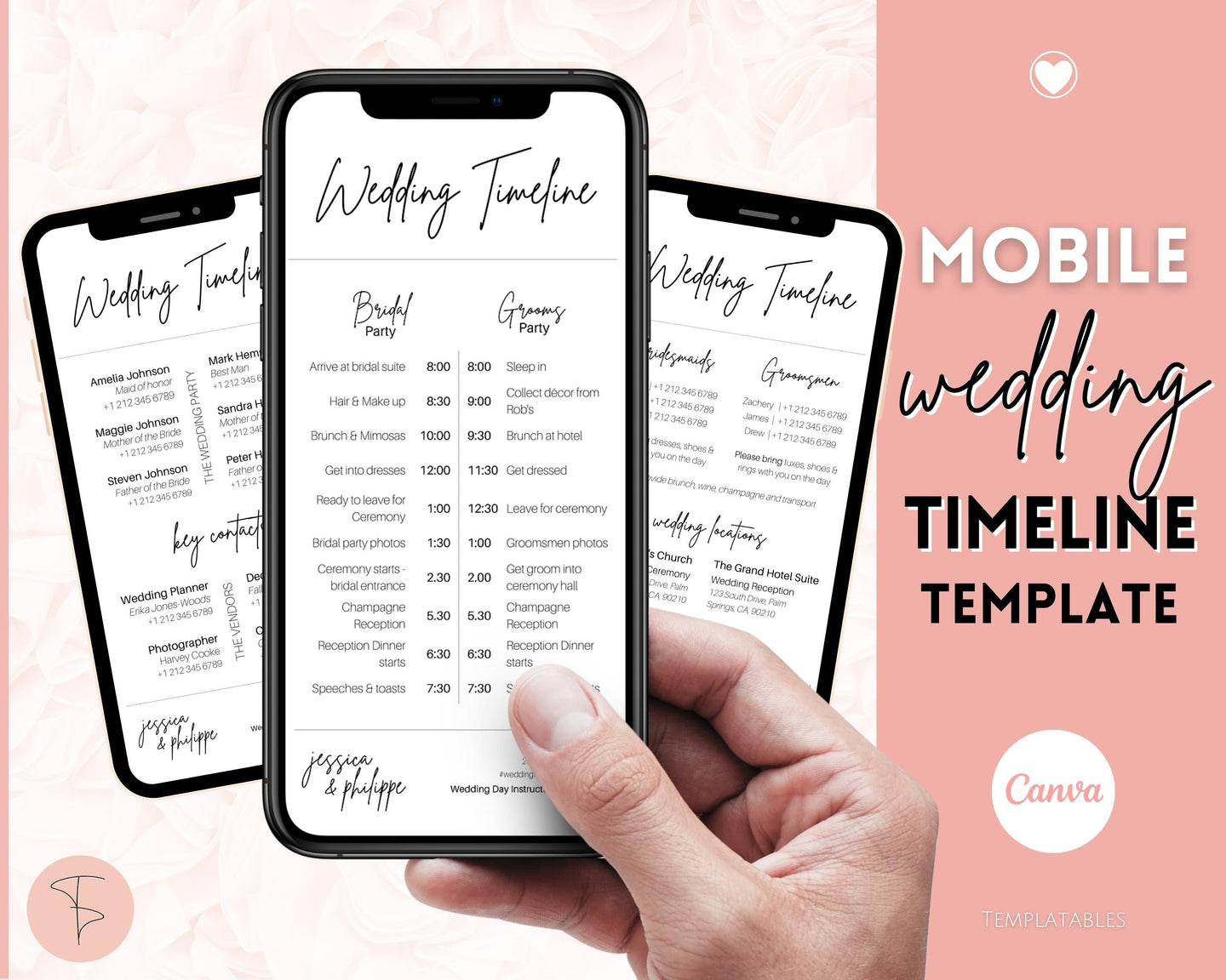 MOBILE Wedding Day Timeline Template, EDITABLE order of events, Wedding Timeline, Wedding Schedule, Wedding Day Timeline, wedding itinerary program | Mono Brit