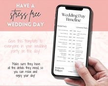 Load image into Gallery viewer, MOBILE Wedding Day Timeline Template, EDITABLE order of events, Wedding Timeline, Wedding Schedule, Wedding Day Timeline, wedding itinerary program | Mono Lux
