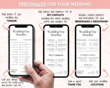 Load image into Gallery viewer, MOBILE Wedding Day Timeline Template, EDITABLE order of events, Wedding Timeline, Wedding Schedule, Wedding Day Timeline, wedding itinerary program | Mono Lux
