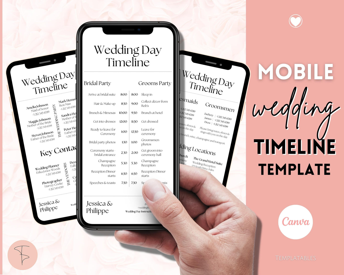 MOBILE Wedding Day Timeline Template, EDITABLE order of events, Wedding Timeline, Wedding Schedule, Wedding Day Timeline, wedding itinerary program | Mono Lux